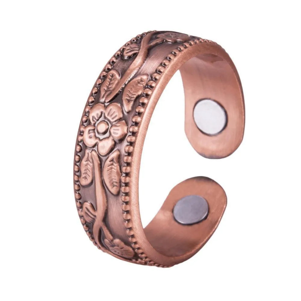 Magnetic Bracelet Retro Flower Ring Bracelet Set Adjustable Men'S and Women'S Plated Ancient Red Copper Magnetic Bracelet