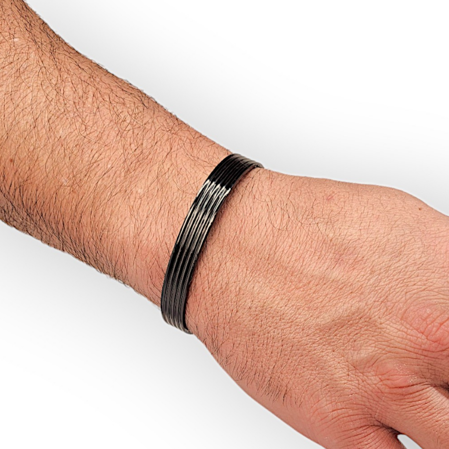 Magneto Force - Black Coated Copper Magnetic Open Cuff Men's Bracelet