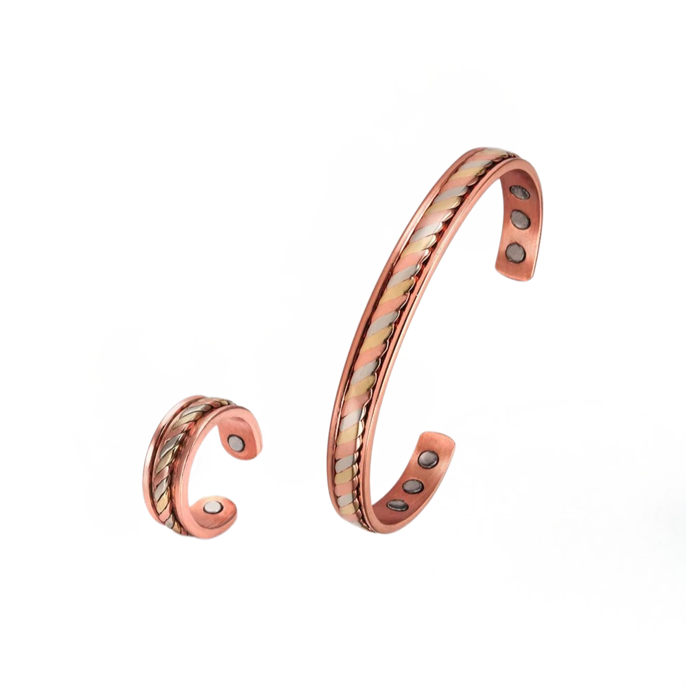 The Cape - Copper Magnetic Open Cuff Bracelet & Ring Set