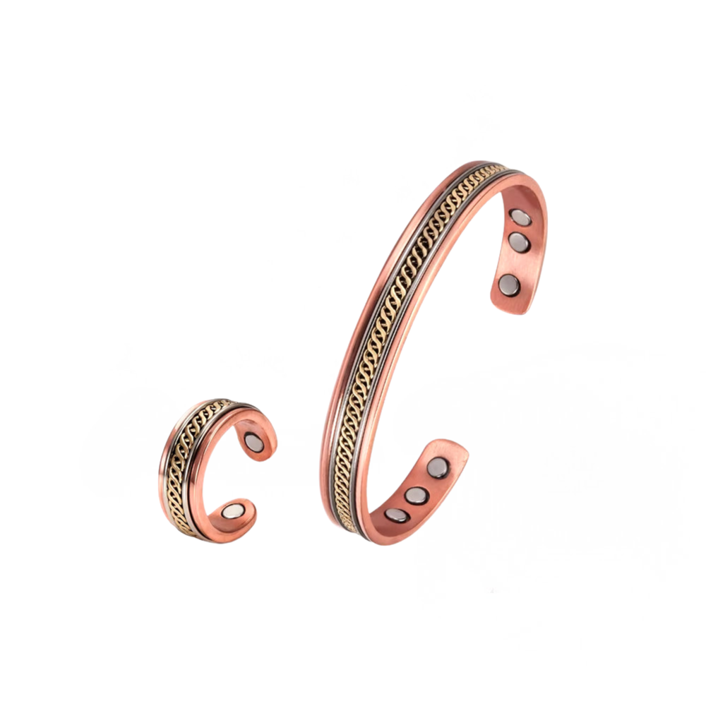 El Questro - Copper Magnetic Open Cuff Bracelet & Ring Set