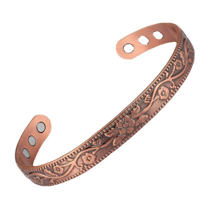 Magnetic Bracelet Retro Flower Ring Bracelet Set Adjustable Men'S and Women'S Plated Ancient Red Copper Magnetic Bracelet