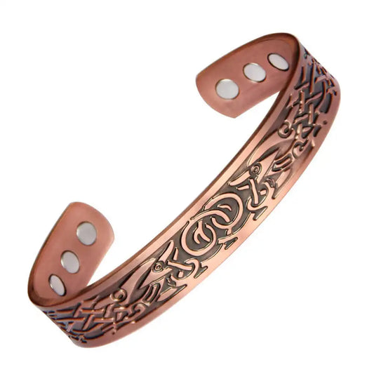 European and American Copper Vintage Simple Double Ring Pattern Magnet Energy Ring Bracelet Set