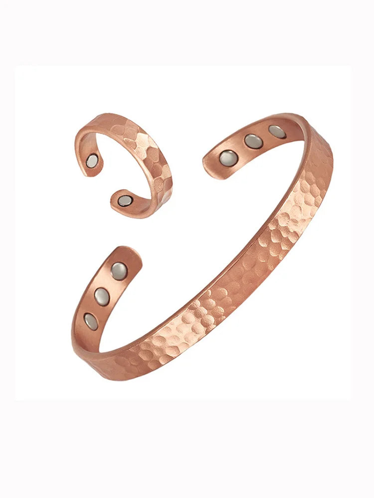 Diamondback - Copper Magnetic Open Cuff Bracelet & Ring Set