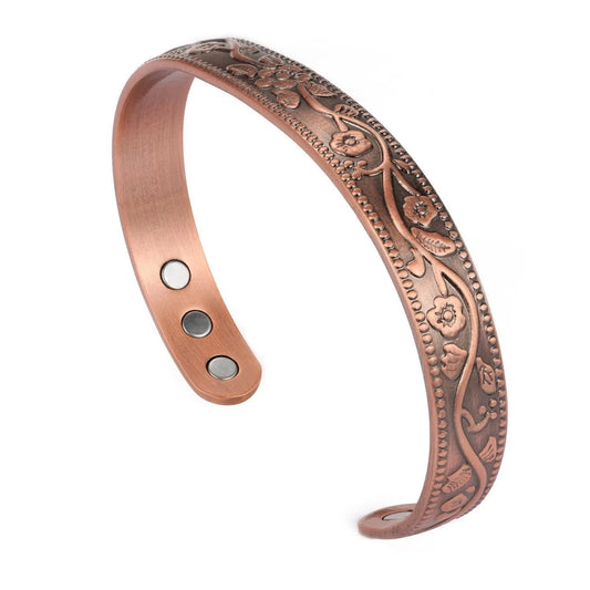 Magnetic Bracelet Retro Flower Ring Bracelet Set Adjustable Men'S and Women'S Plated Ancient Red Copper Magnetic Bracelet